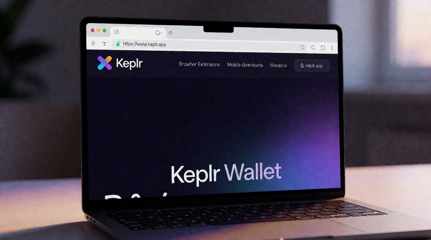 Browser showing Keplr Wallet website with logo and security padlock.